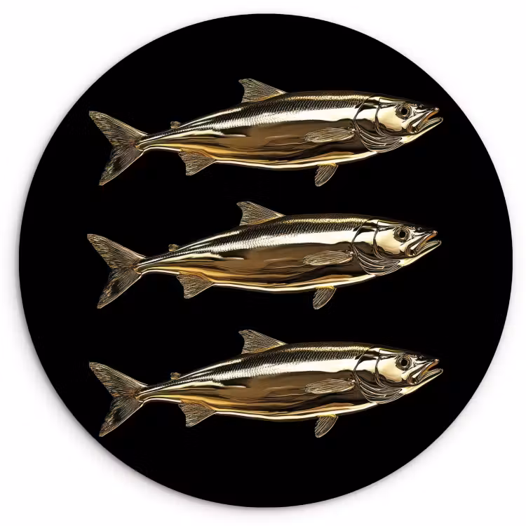 Quadro rotondo - Pesci - Oro - Nero — 1
