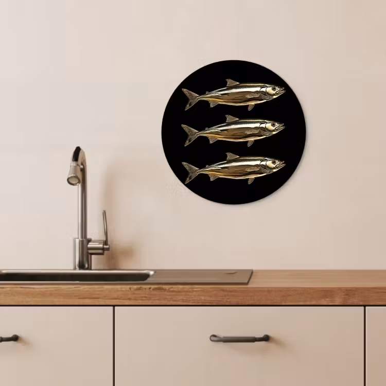 Quadro rotondo - Pesci - Oro - Nero — 4