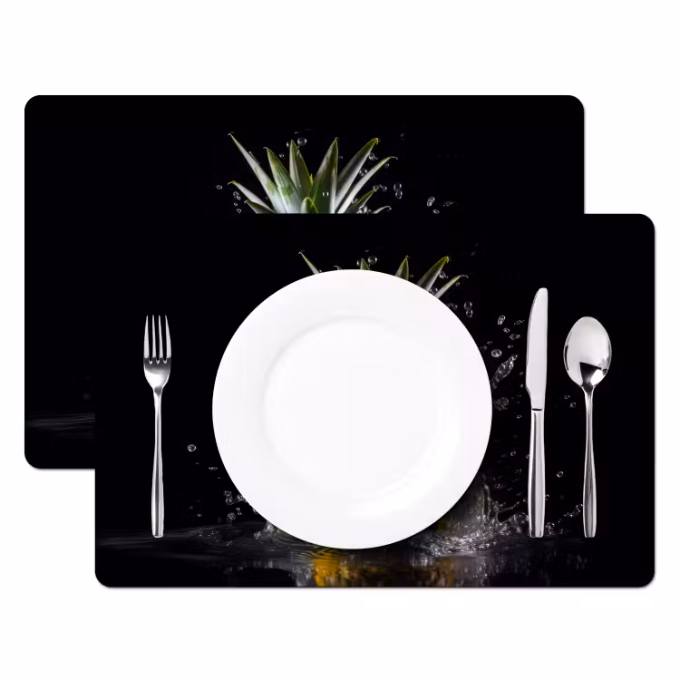 Tovaglietta in vinile - Ananas - Frutta - Acqua - Piante - Nero — 2