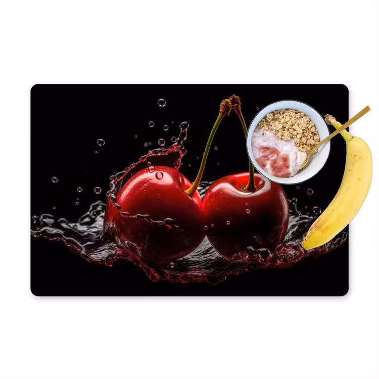 Tovaglietta in vinile - Ciliegia - Rosso - Frutta - Acqua - Nero — 1