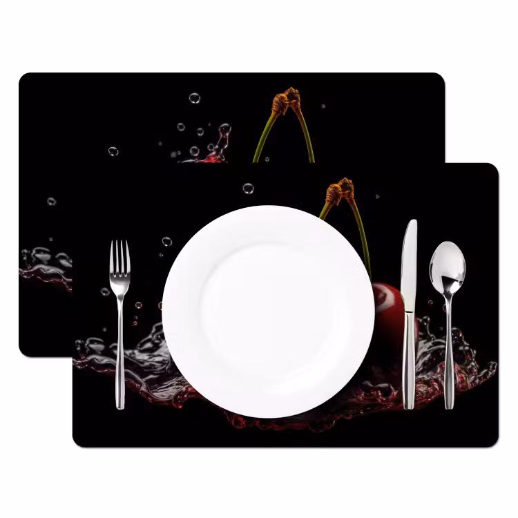 Tovaglietta in vinile - Ciliegia - Rosso - Frutta - Acqua - Nero — 2