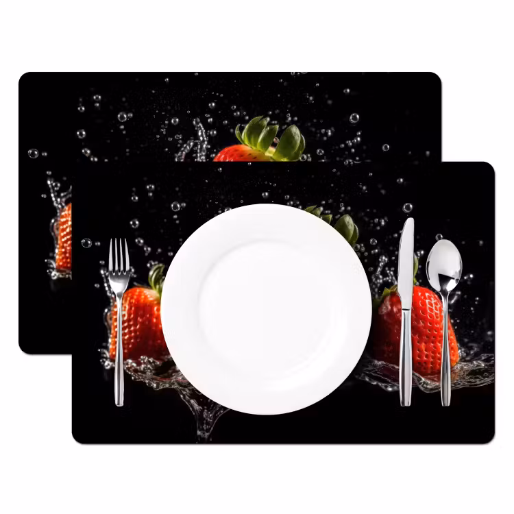 Tovaglietta in vinile - Fragole - Frutta - Rosso - Acqua - Nero — 2