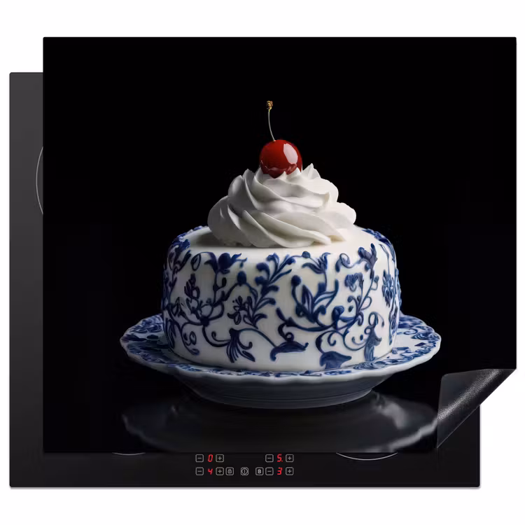 Protezione piano induzione - Torta - Panna montata - Ciliegia - Piatto - Blu Delft — 1