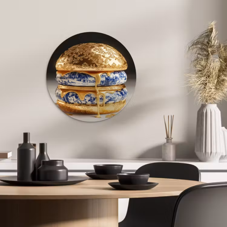 Quadro rotondo - Blu Delft - Oro - Cittadino — 1