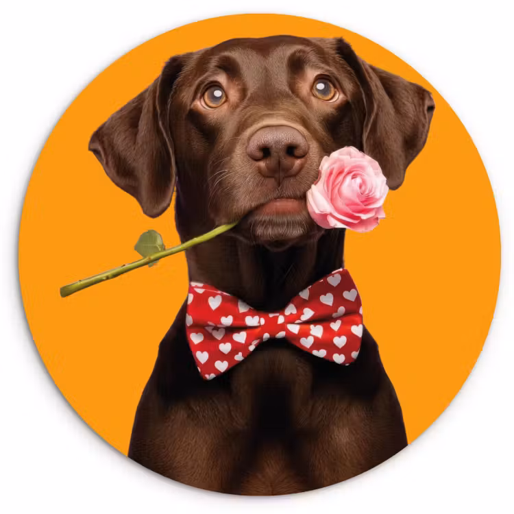 Quadro rotondo - Cane - Arancione - Rosa - San Valentino — 1