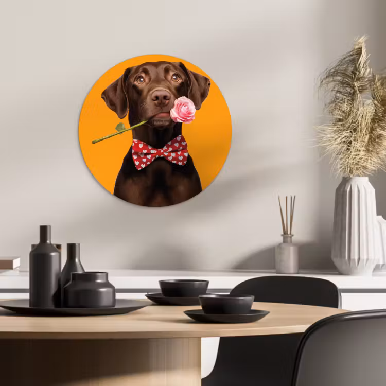 Quadro rotondo - Cane - Arancione - Rosa - San Valentino — 2