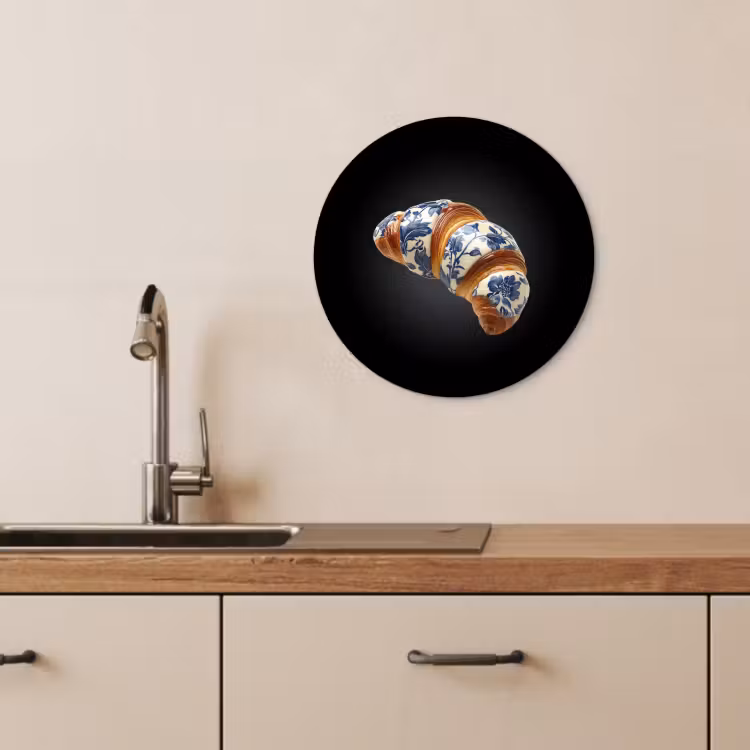 Quadro rotondo - Croissant - Motivo floreale - Blu Delft — 1