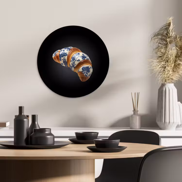 Quadro rotondo - Croissant - Motivo floreale - Blu Delft — 2
