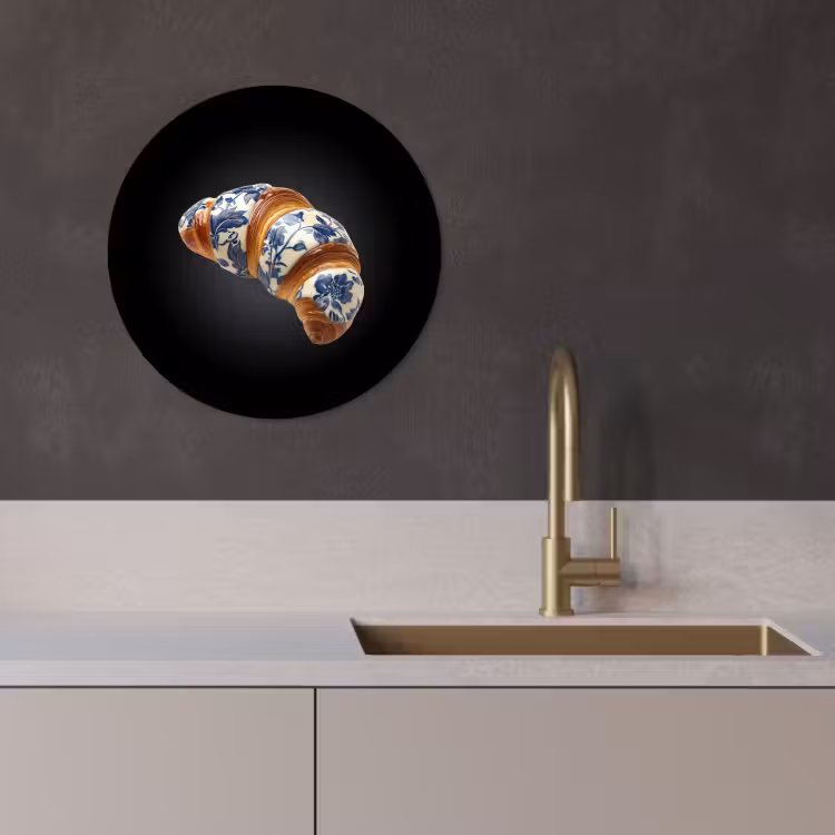 Quadro rotondo - Croissant - Motivo floreale - Blu Delft — 3