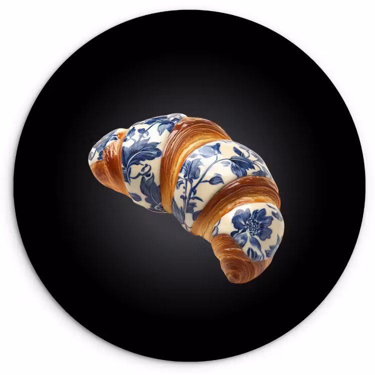 Quadro rotondo - Croissant - Motivo floreale - Blu Delft — 4