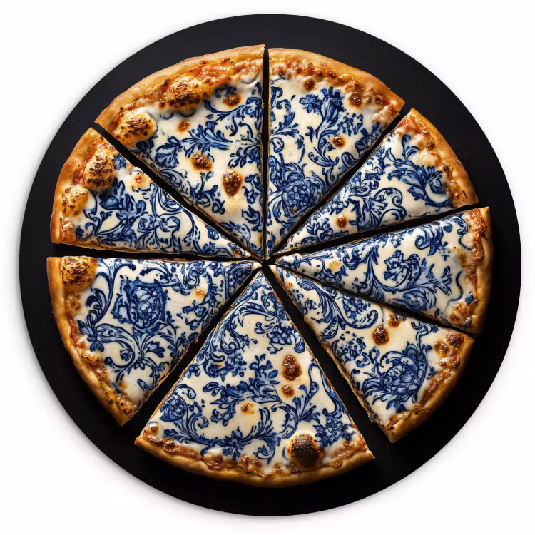 Quadro rotondo - Pizza - Cibo - Blu Delft — 1