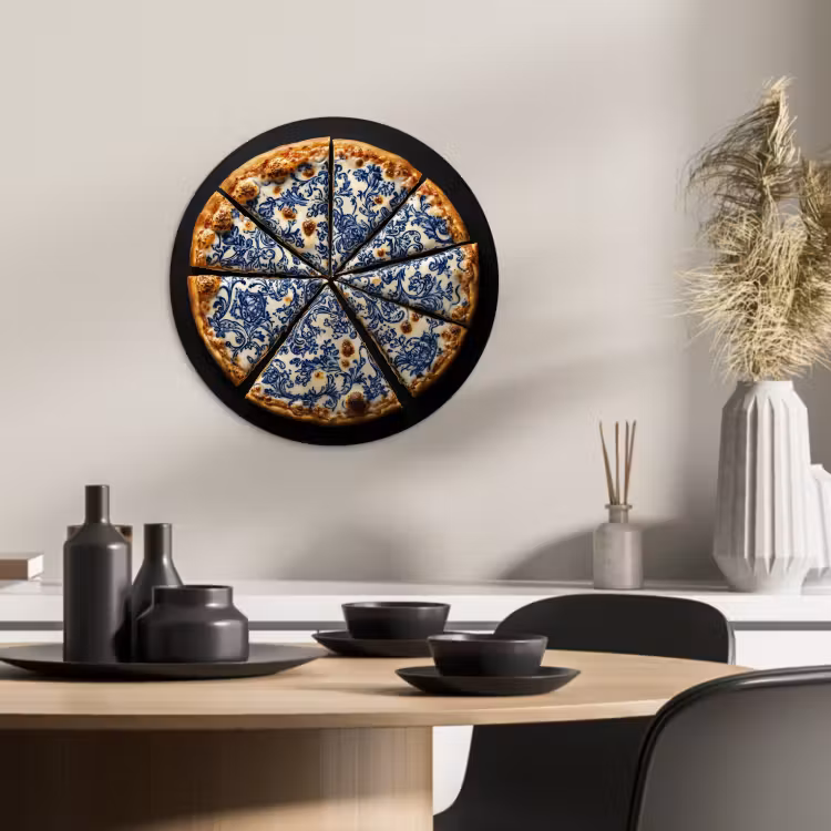 Quadro rotondo - Pizza - Cibo - Blu Delft — 2