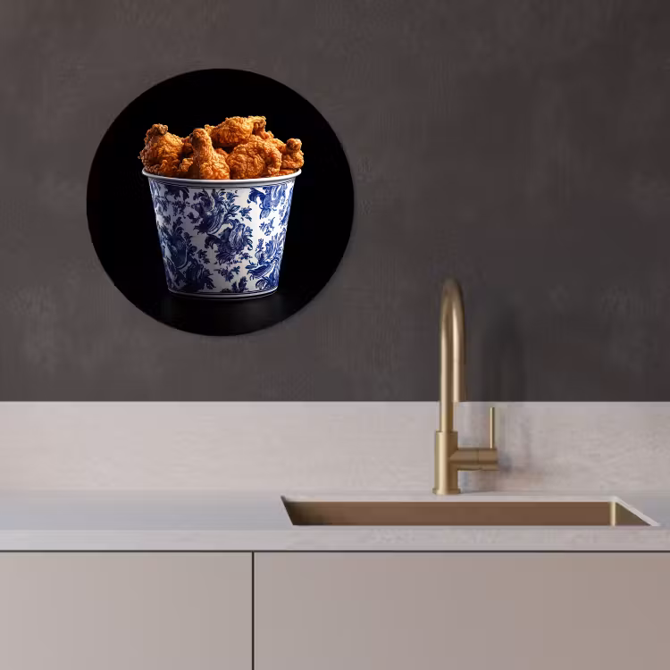 Quadro rotondo - Pollo - Secchio - Blu Delft - Gustoso — 2
