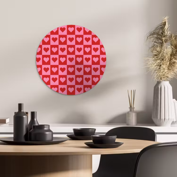Quadro rotondo - Rosso - Rosa - Scacchiera - San Valentino — 1