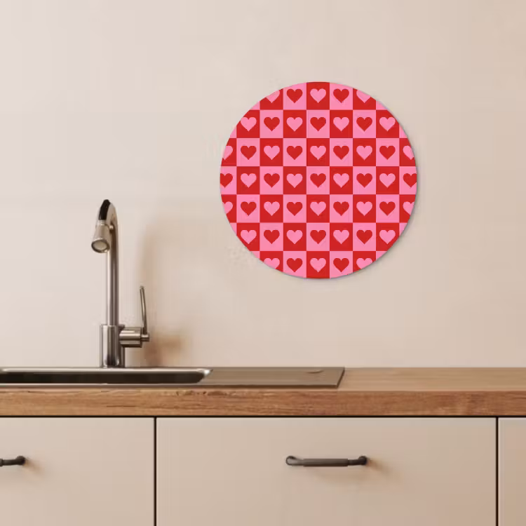 Quadro rotondo - Rosso - Rosa - Scacchiera - San Valentino — 2