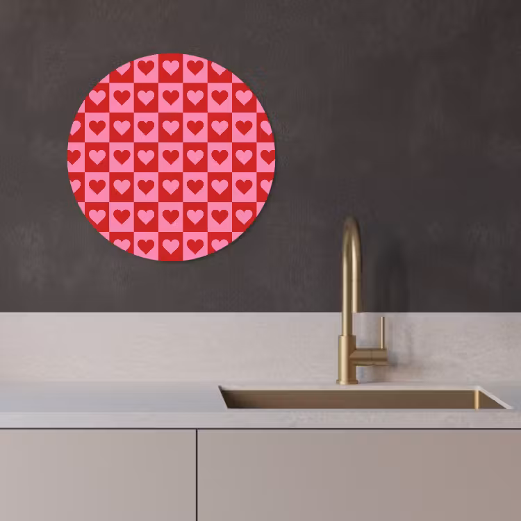 Quadro rotondo - Rosso - Rosa - Scacchiera - San Valentino — 3