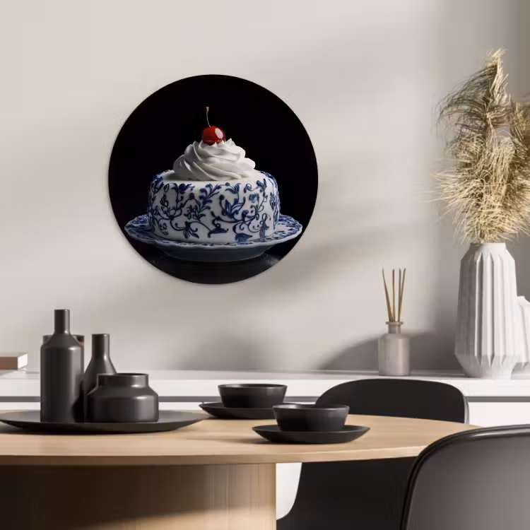 Quadro rotondo - Torta - Panna montata - Ciliegia - Piatto - Blu Delft — 4