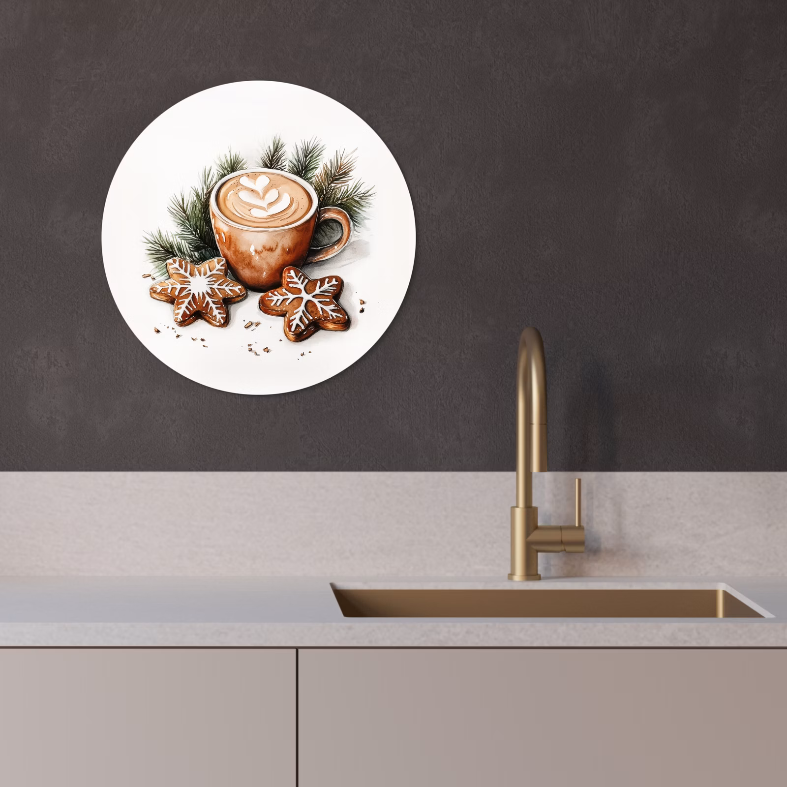 Quadro rotondo - Caffè - Torta - Inverno - Arte - Natale — 1