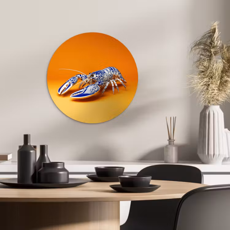 Quadro rotondo - Aragosta - Blu Delft - Scudo - Resistente - Arancione — 1