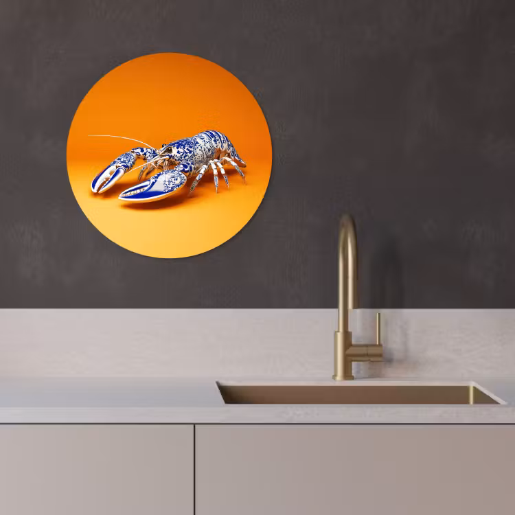 Quadro rotondo - Aragosta - Blu Delft - Scudo - Resistente - Arancione — 2