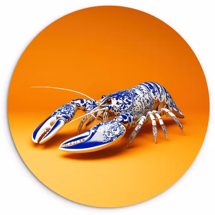 Quadro rotondo - Aragosta - Blu Delft - Scudo - Resistente - Arancione — 4