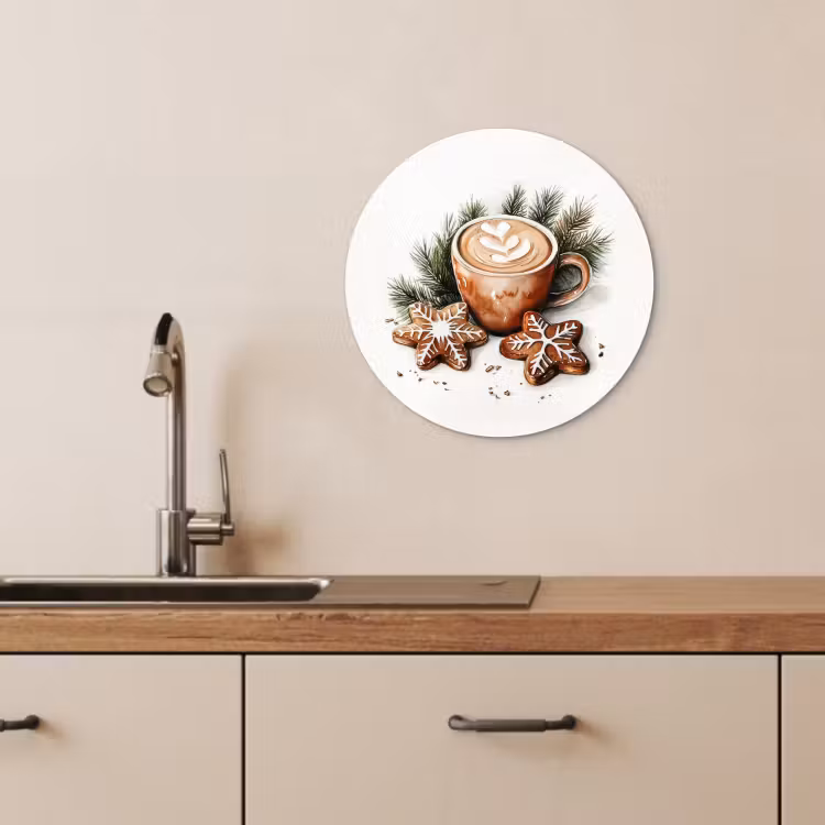 Quadro rotondo - Caffè - Torta - Inverno - Arte - Natale — 2