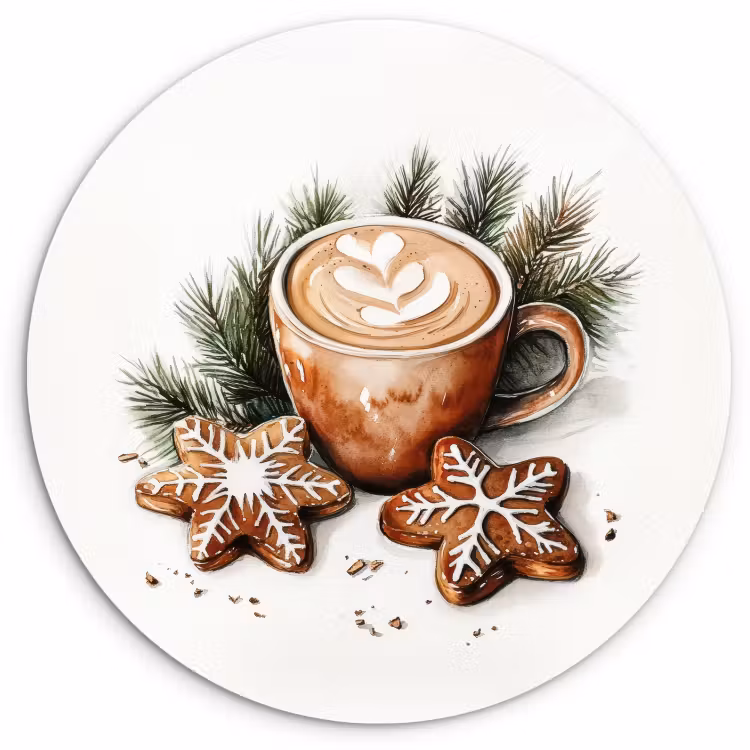 Quadro rotondo - Caffè - Torta - Inverno - Arte - Natale — 4