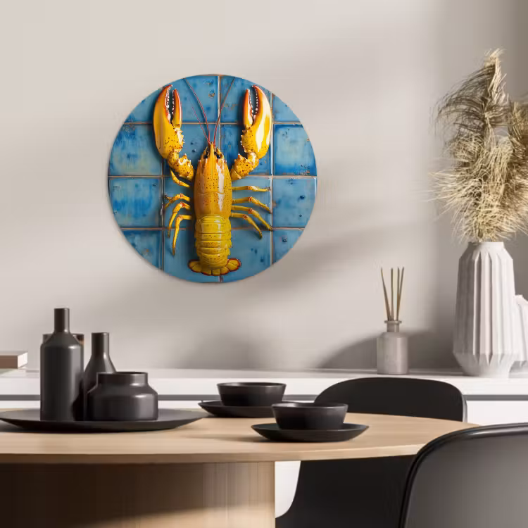 Quadro rotondo - Cancro - Giallo - Blu - Piastrelle — 1