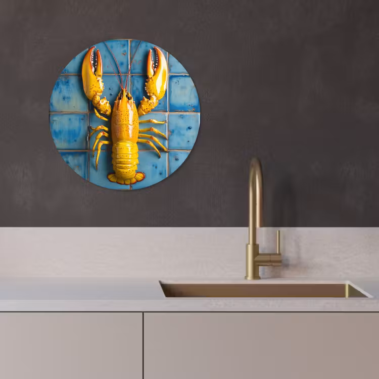 Quadro rotondo - Cancro - Giallo - Blu - Piastrelle — 2