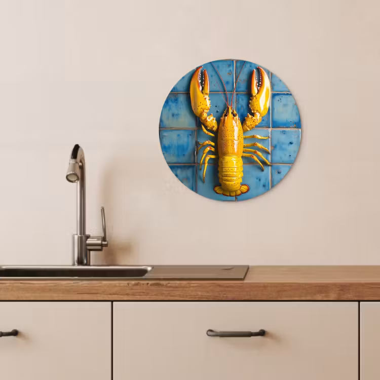 Quadro rotondo - Cancro - Giallo - Blu - Piastrelle — 3