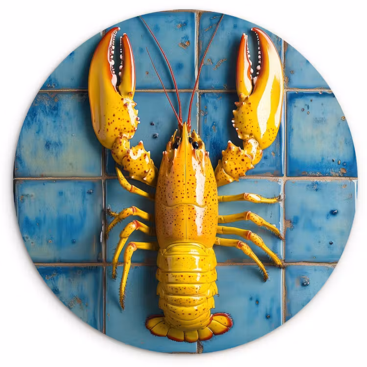 Quadro rotondo - Cancro - Giallo - Blu - Piastrelle — 4