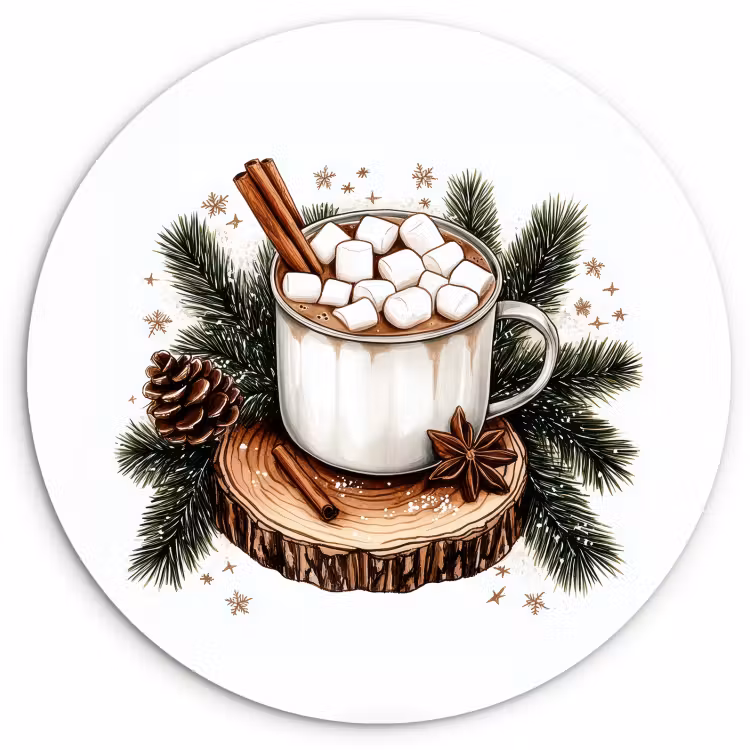 Quadro rotondo - Inverno - Legno - Cioccolato al latte - Bevanda - Natale — 1