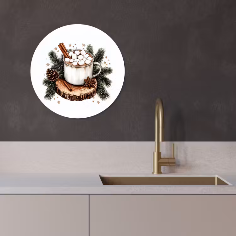 Quadro rotondo - Inverno - Legno - Cioccolato al latte - Bevanda - Natale — 2