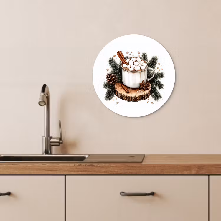 Quadro rotondo - Inverno - Legno - Cioccolato al latte - Bevanda - Natale — 4