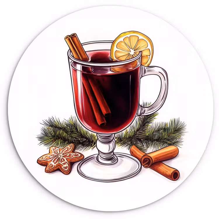 Quadro rotondo - Vino - Bere - Gluhwein - Inverno - Illustrazione - Natale — 2
