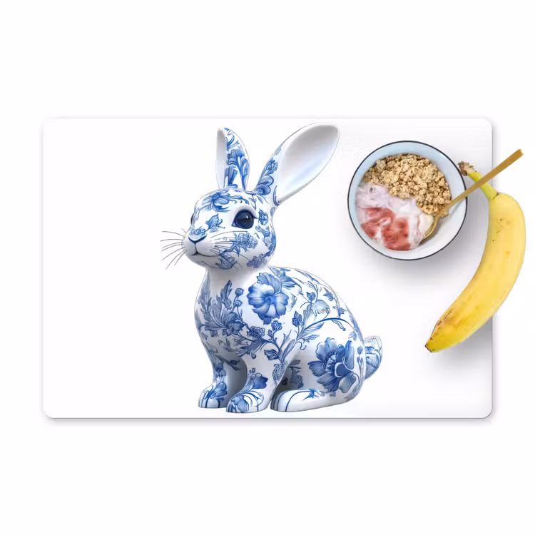 Tovaglietta – 6 pezzi - Blu Delft - Coniglietto - Bianco — 1