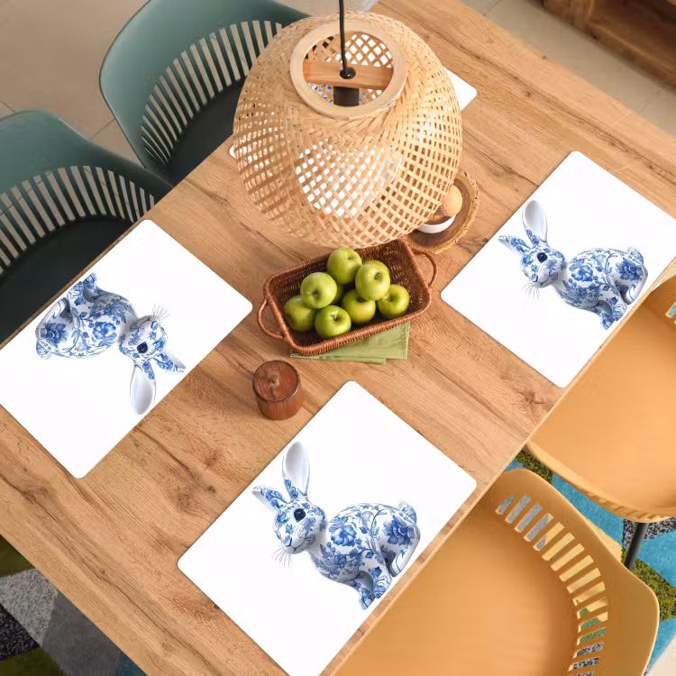 Tovaglietta – 6 pezzi - Blu Delft - Coniglietto - Bianco — 3