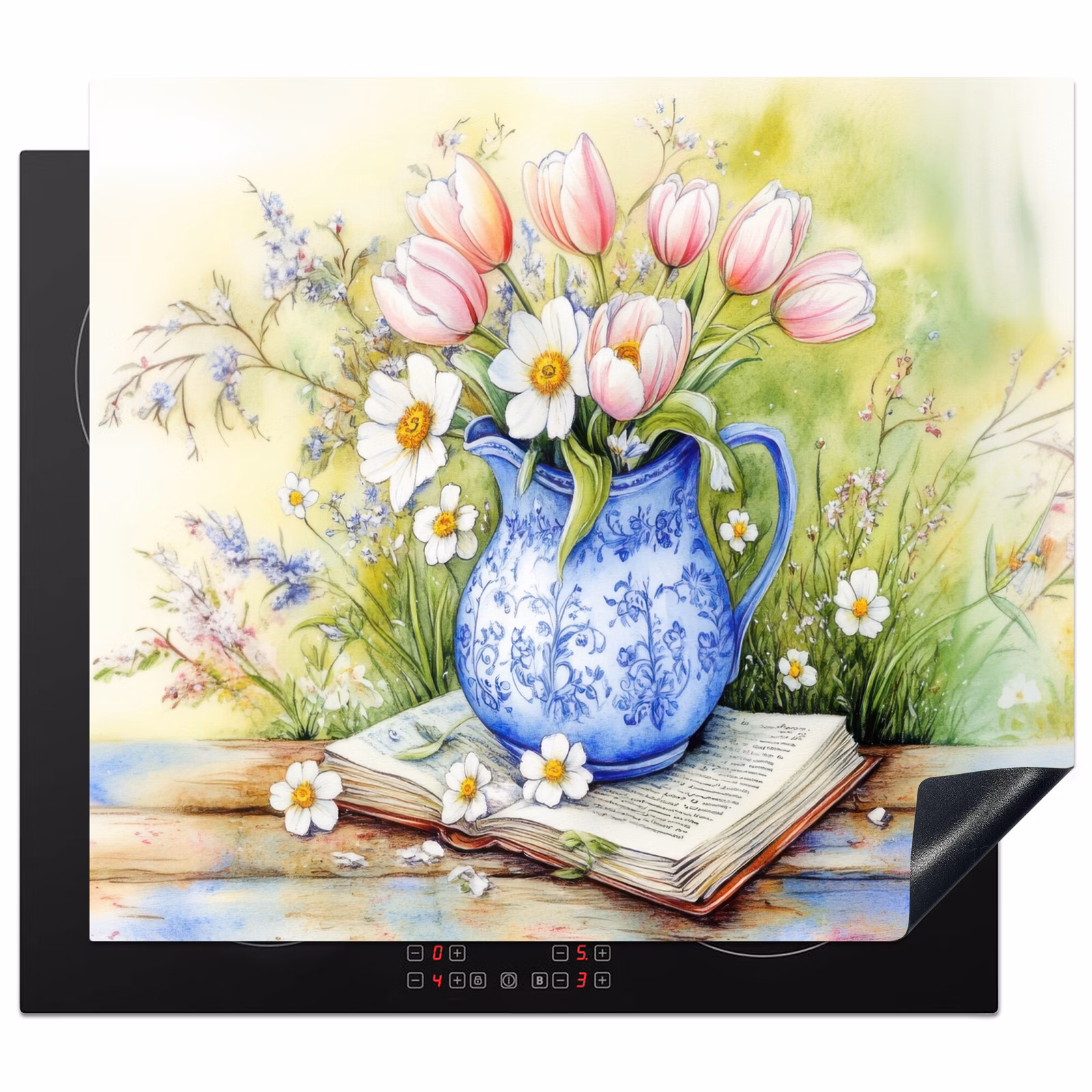 Protezione piano induzione - Vaso - Blu Delft - Margherite — 1