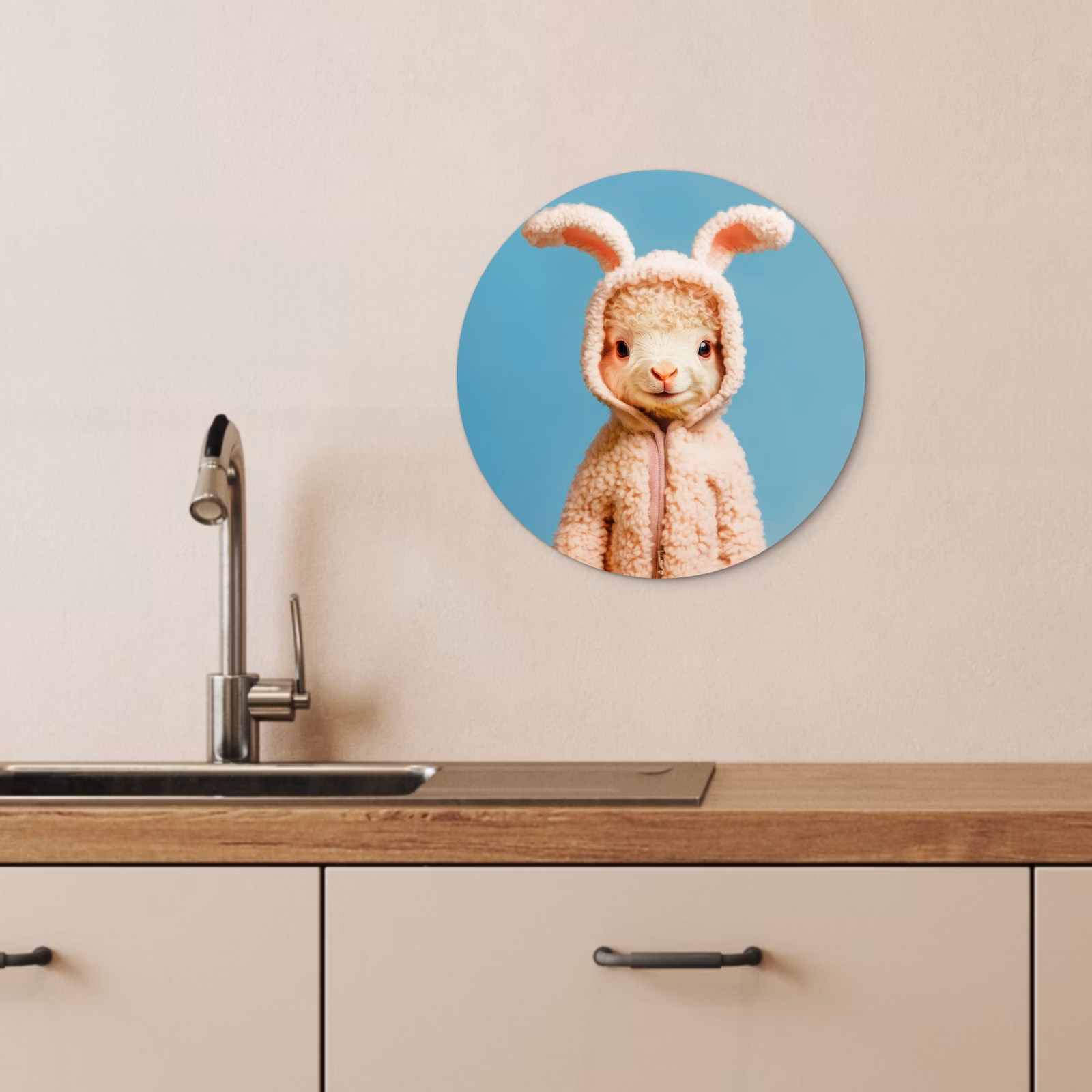 Quadro rotondo - Agnello - Coniglietto di Pasqua - Costume — 1