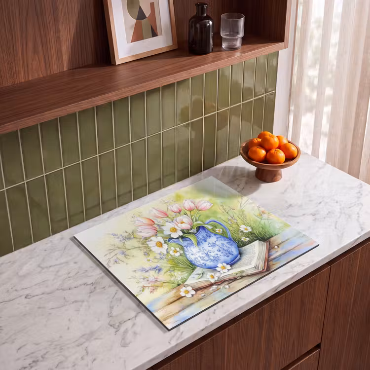 Protezione piano induzione - Vaso - Blu Delft - Margherite — 4