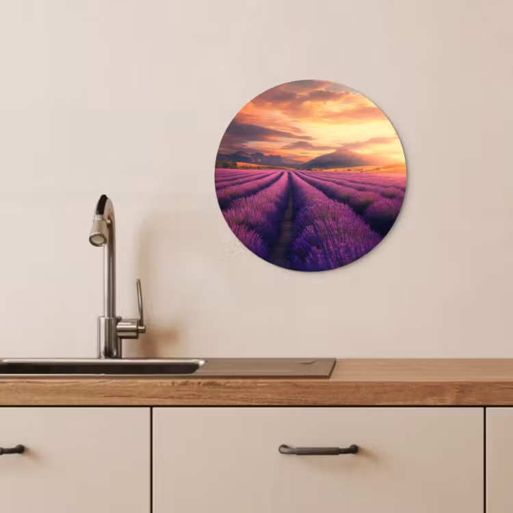 Quadro rotondo - Campo di lavanda - Tramonto - Viola — 3