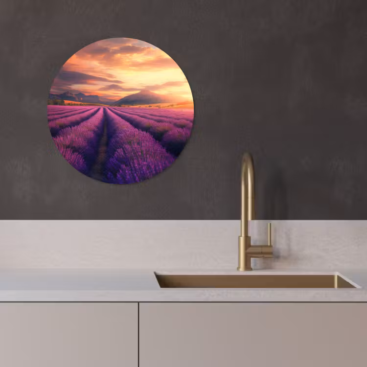 Quadro rotondo - Campo di lavanda - Tramonto - Viola — 4