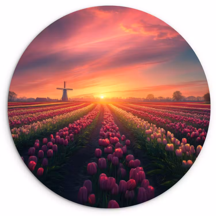 Quadro rotondo - Mulino a vento - Tramonto - Paesaggio — 2