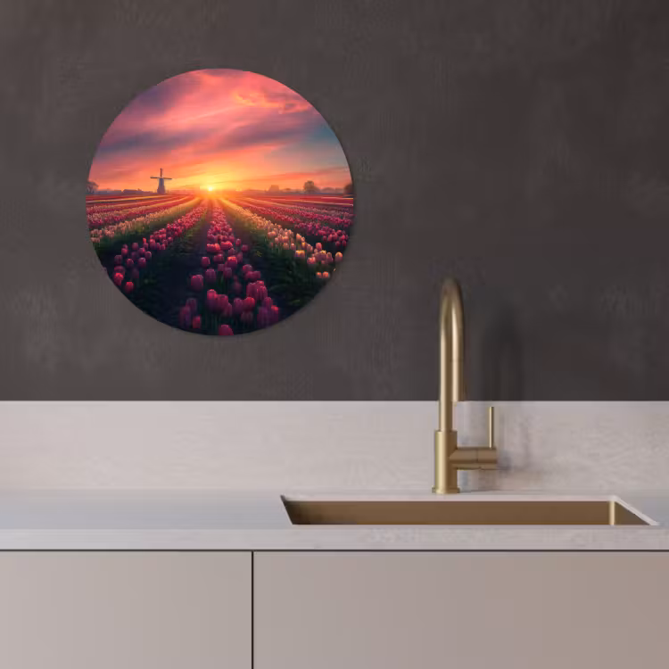Quadro rotondo - Mulino a vento - Tramonto - Paesaggio — 3