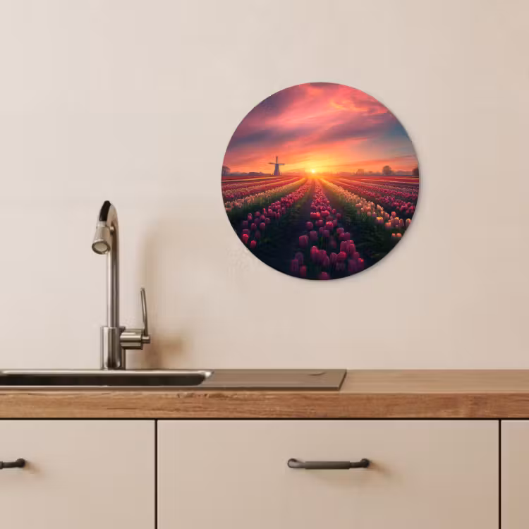 Quadro rotondo - Mulino a vento - Tramonto - Paesaggio — 4