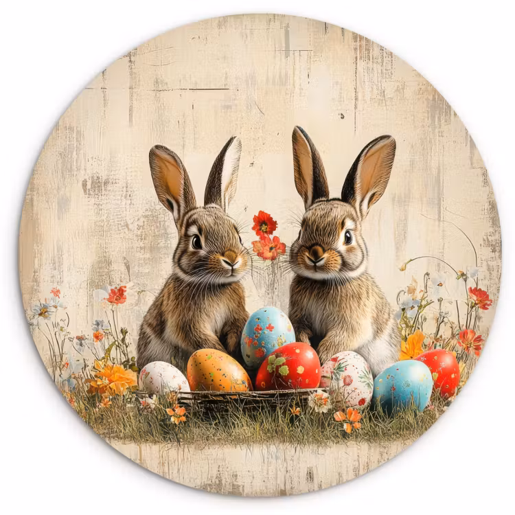 Quadro rotondo - 2-bunnies-eggs — 1