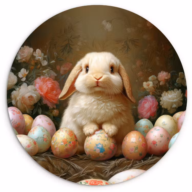 Quadro rotondo - Coniglio - Uova di Pasqua - Natura morta — 1