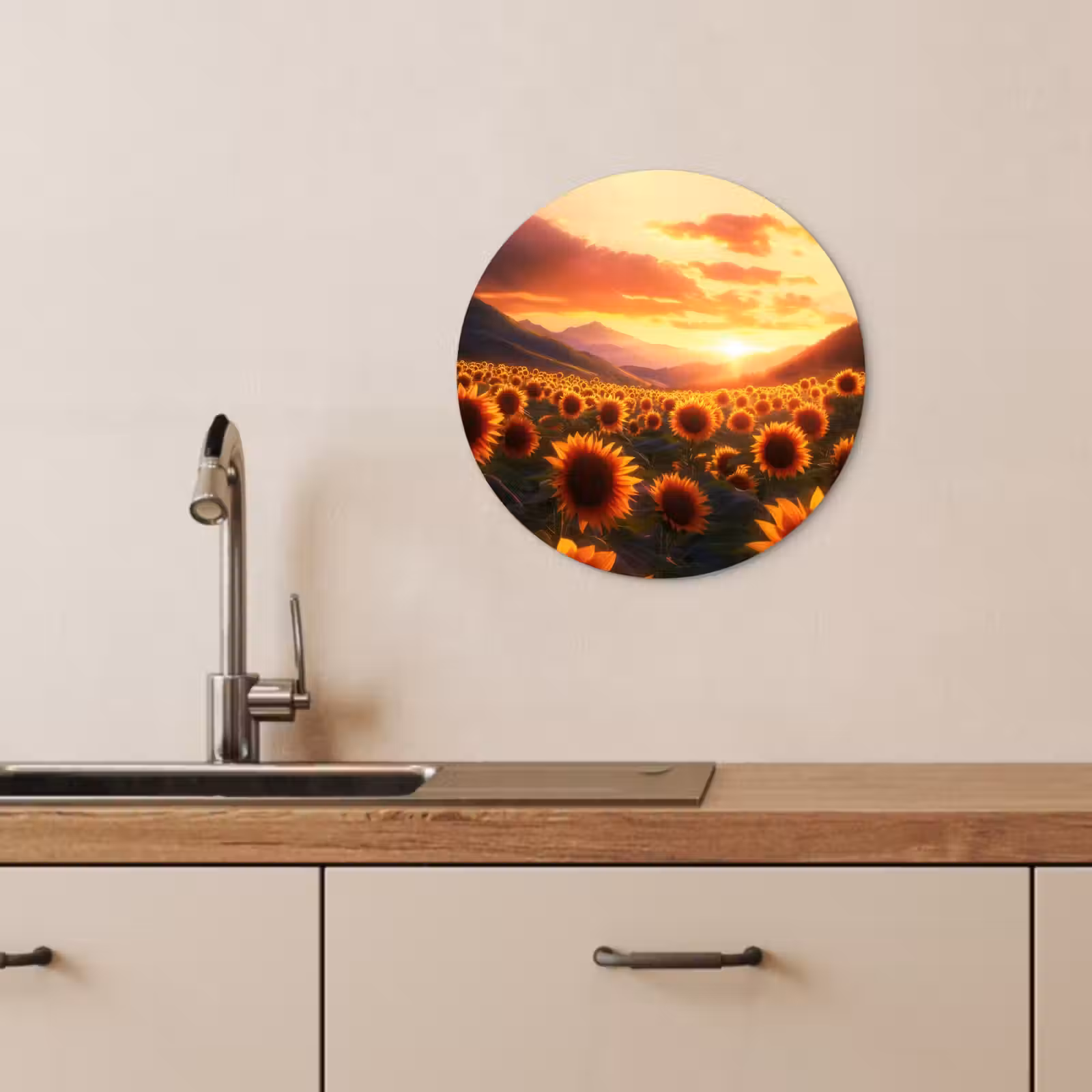 Quadro rotondo - Girasoli - Tramonto - Paesaggio — 1