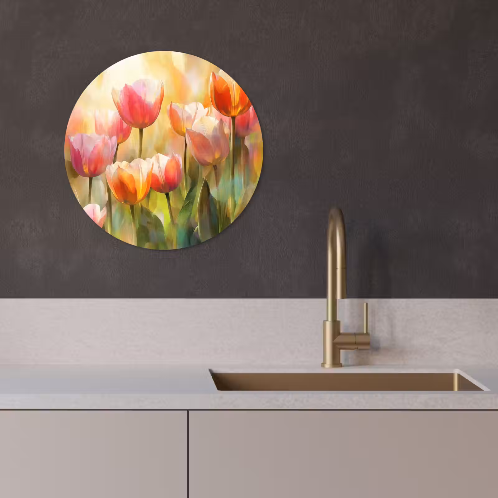 Quadro rotondo - Tulipani - Fiabesco - Colorato — 1