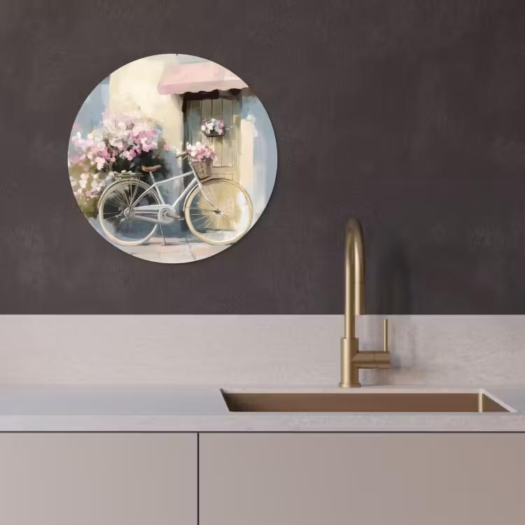 Quadro rotondo - Bicicletta - Colori pastello - Fiori — 2